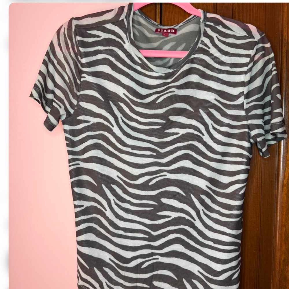 STAUD Zebra Stripe Tee - Gray & White
